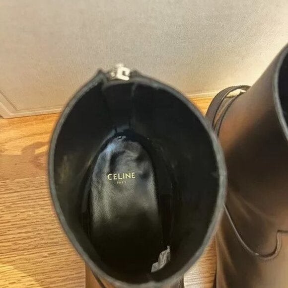 Celine Jacno Shiny Calfskin Back Buckle Zipped Black Boot Mens size 41 - Picture 4 of 5